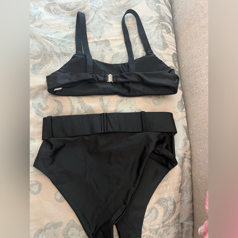 Black High Waisted Two Piece Set | Black High Waisted Bikini with Belted Bottom - Picture 6 of 9
